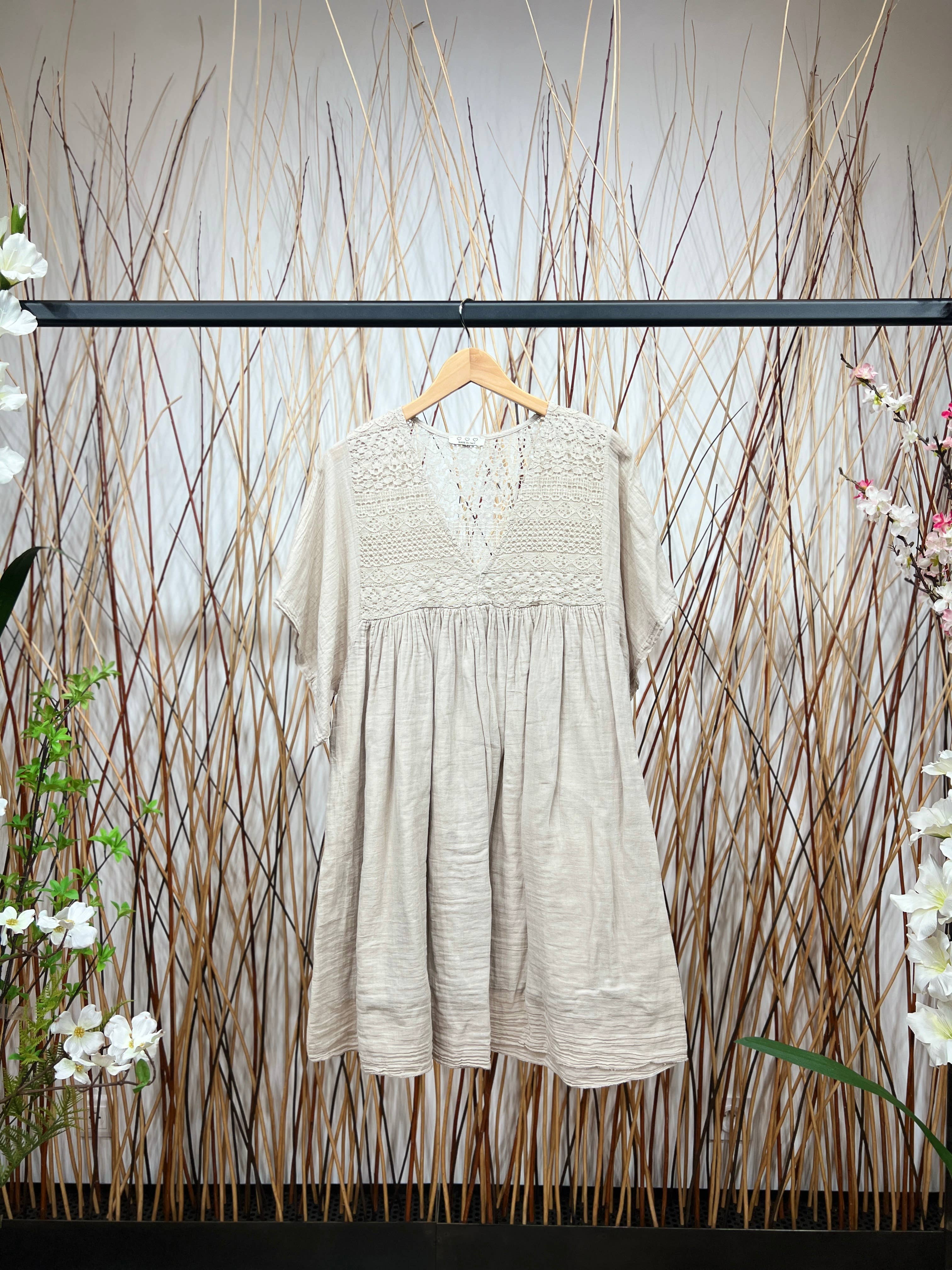 L'Emotion - Wholesale Dress - Women's - 100% Cotton V-Neck Lace Top Short Dress7