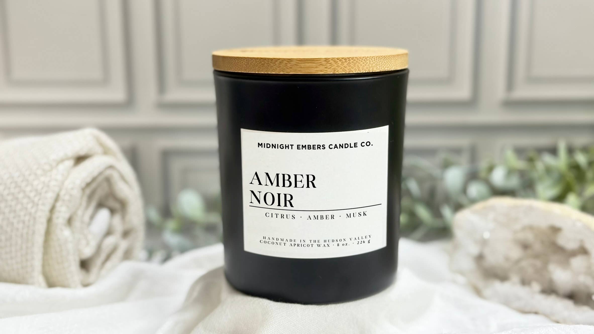 Midnight Embers Candle Co. - Wholesale Jar/Filled Candle - Amber Noir 8 oz. Luxury Cozy Handmade Candle