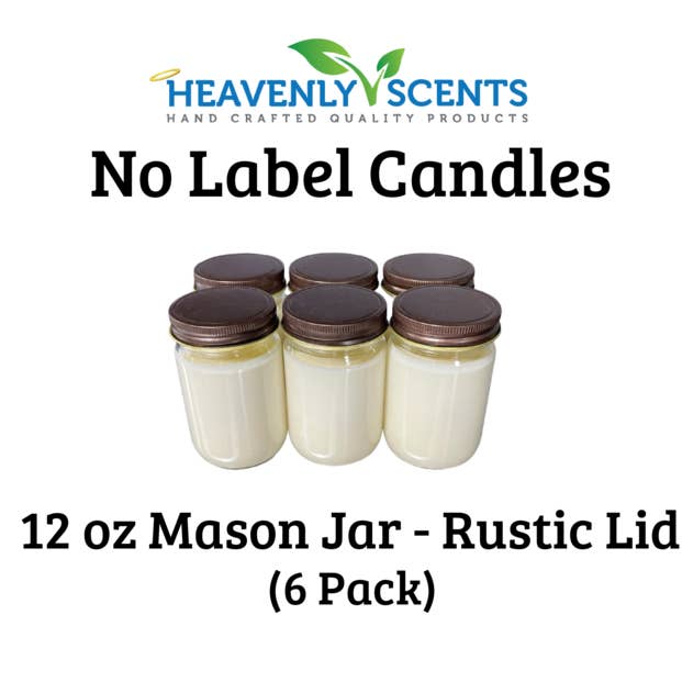 Heavenly Scents - Wholesale Jar/Filled Candle - 12oz Mason Jar Soy Candles - Rustic Lid - 6 Pack No Labels