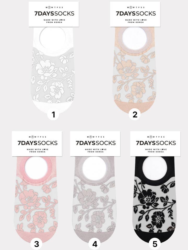 Damen Blumen Unsichtbare Durchsichtige Socken - Hergestellt in Korea für den Großhandel von 7DAYSSOCKS
