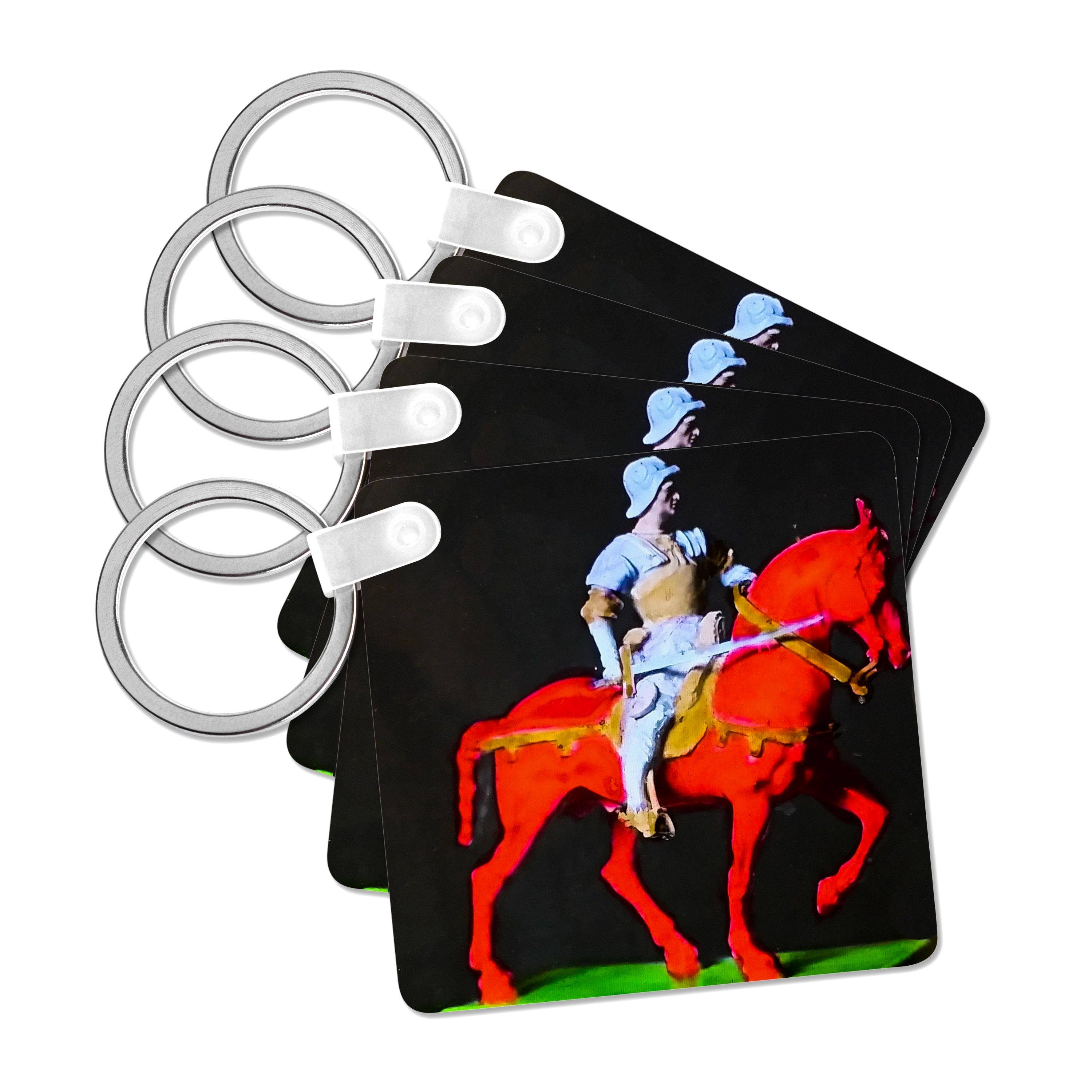 3dRose - Wholesale Keychain - Unisex - 3dRose, Psychedelic Colored Knight on a Red Steed Vintage Surreal and Weird, Key Chain0