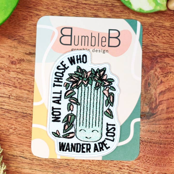 Not All Those Who Wander Embroidered Houseplant Patch for wholesale by BumbleB Graphic Design