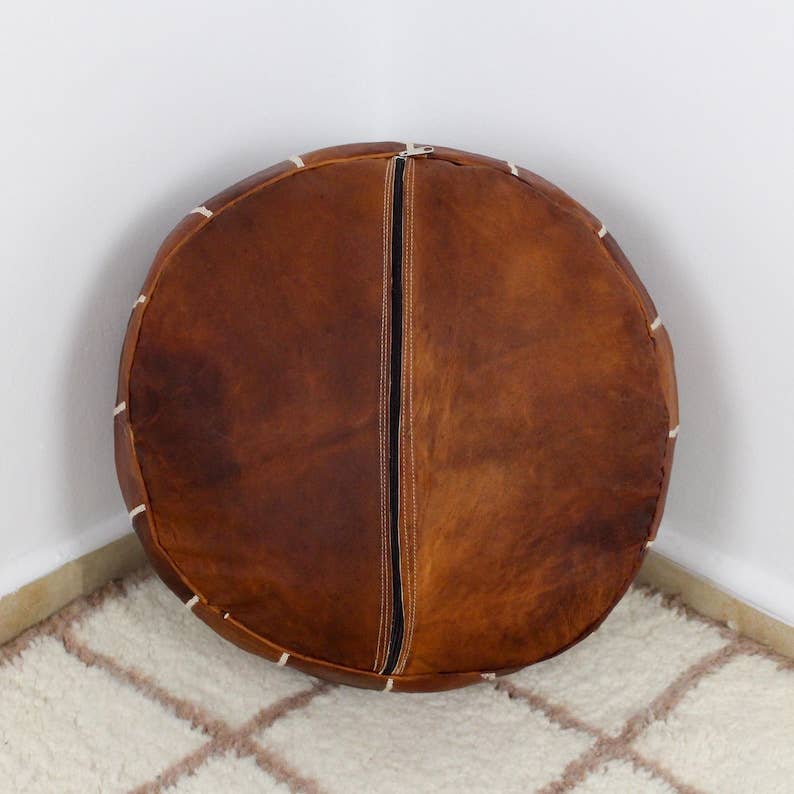 craftberber - Wholesale Poef - Marokkaanse leren poef ottomaan - ronde voetensteun voor huisdecoratie7