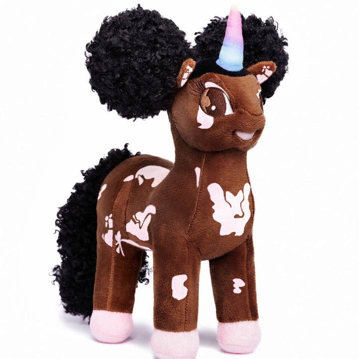 Dahlia, Vitiligo Unicorn Plush Toy with Afro Puffs - 12 inch for wholesale by YOUnicorn Kidz