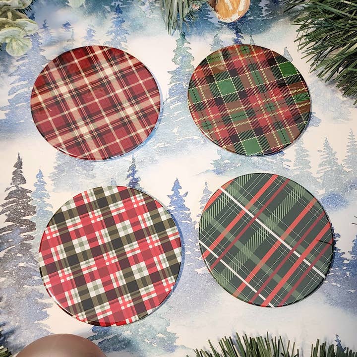 Christmas Plaid Coasters - Set of 4 for wholesale by Love, Alex Co.