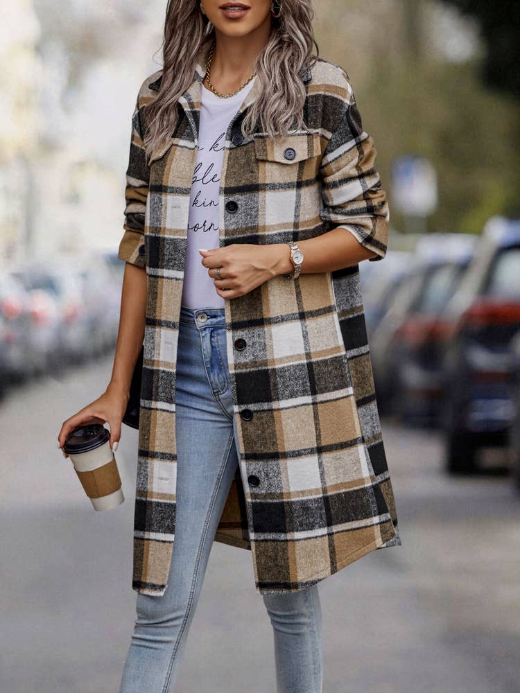 eLook - Wholesale Coat - Women's - SZ1-JK8211 Plaid Button Down Long Coat18