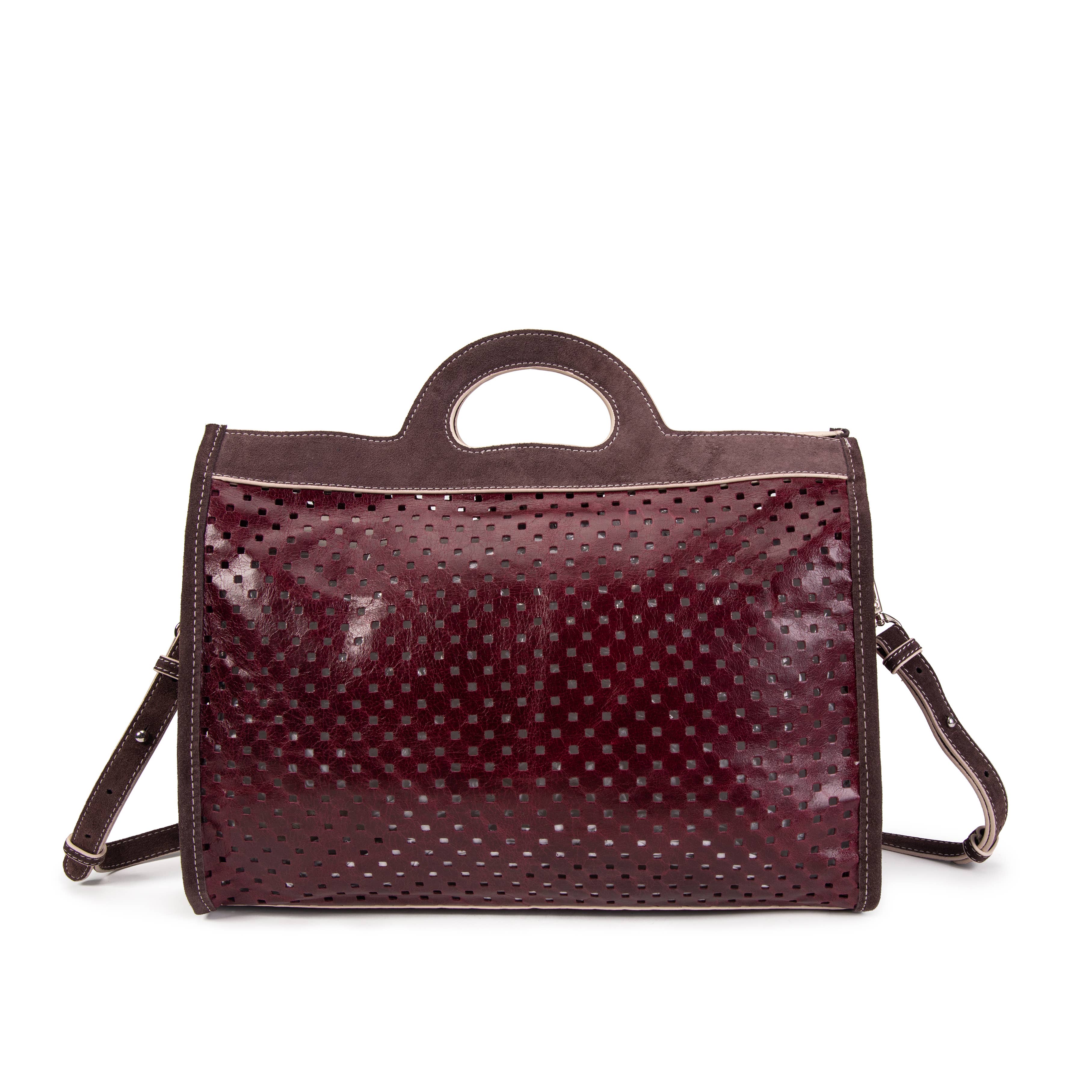 kate lee - Vendita all'ingrosso Borsa con manico - Donna - Borsa a mano in pelle traforata Gae bordeaux3