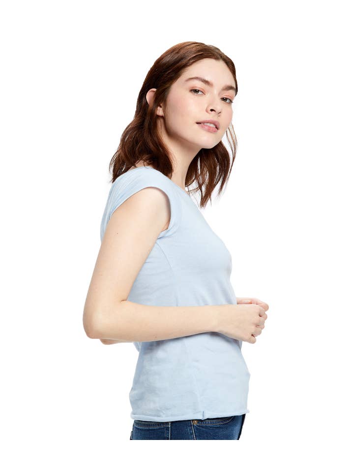 US Blanks - Wholesale T-Shirt - Women's - Women's Cap Sleeve Raw Edge Open Neck
