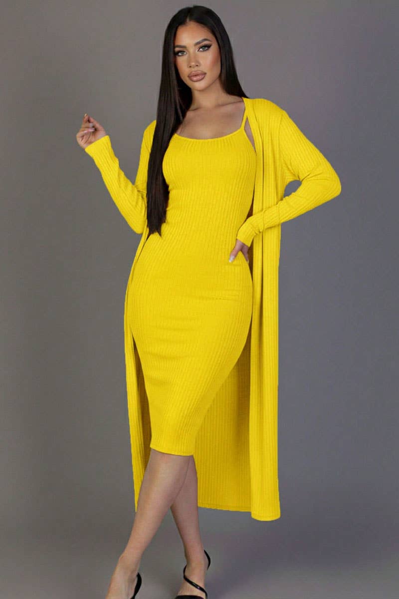 CAPELLA APPAREL - Wholesale Dress - Women's - Ribbed Cardigan & Cami Midi Bodycon Dress36