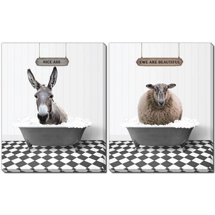 Ensemble d'Art Mural sur Toile de Bain d'Animaux pour la vente par Streamline Art