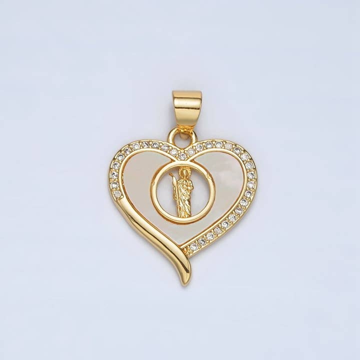 Pingente Coração Aberto com Pérola de Concha de São Judas em Ouro 24K com Micro Zircónias Cúbicas | AH178 por atacado de Aim Eternal