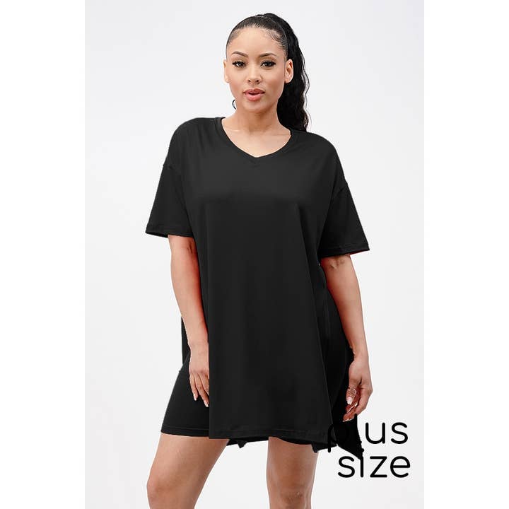 Lime All the Time - Wholesale Lounge Set - Women's - Big Side Split V neck Shirt and Shorts Set Plus