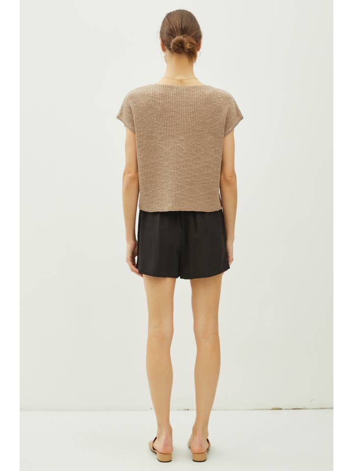Be Cool - Wholesale Knit Top - Women's - PATCH POCKET DOLMAN CAP SLEEVE BOXY KNIT