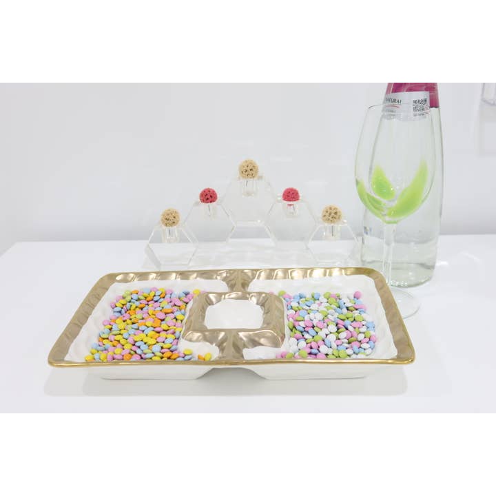 CLASSIC TOUCH DECOR INC. - Vendita all'ingrosso Ciotola per condimenti/salse - Ciotola in porcellana bianca con bordo dorato 30,5 x 17,8 cm1