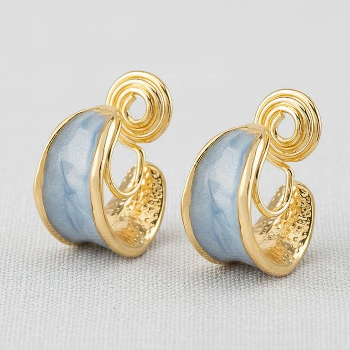 Blue Metal Circle Clip-On Earrings for wholesale by scentll jewelry