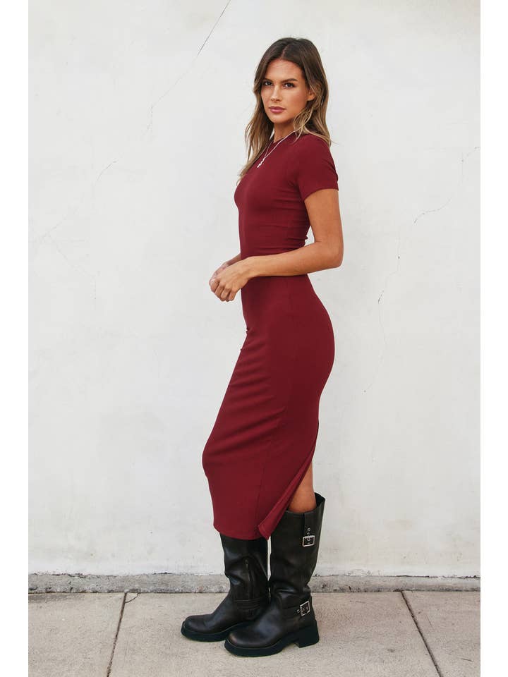 Dress Forum - Wholesale Dress - Women's - Ribbed Knit Back Slit T-Shirt Dress (1)12