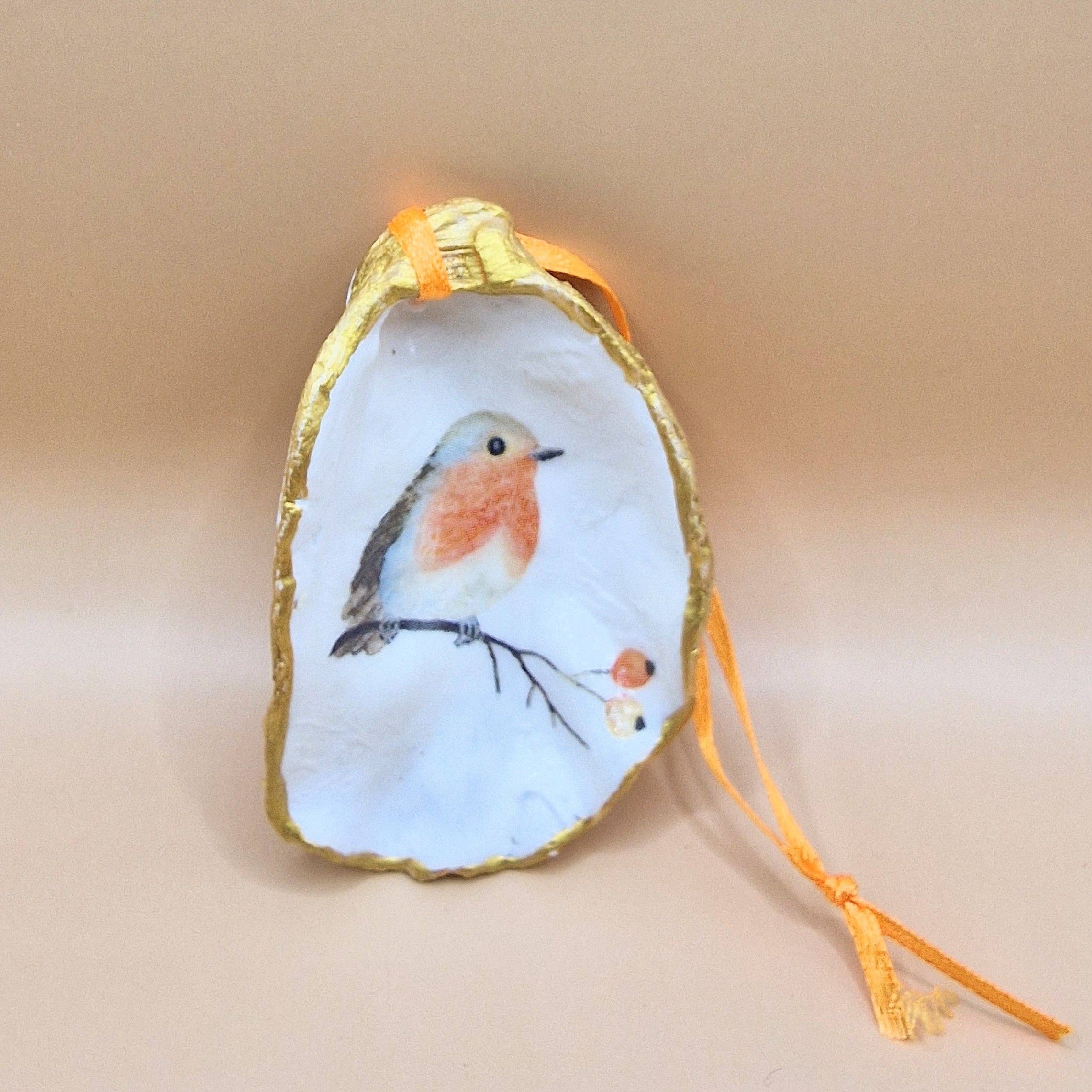 Bee my Oyster - Wholesale Ornament - Hanging Ornament Robin Redbreast Oyster Shell Decoration1