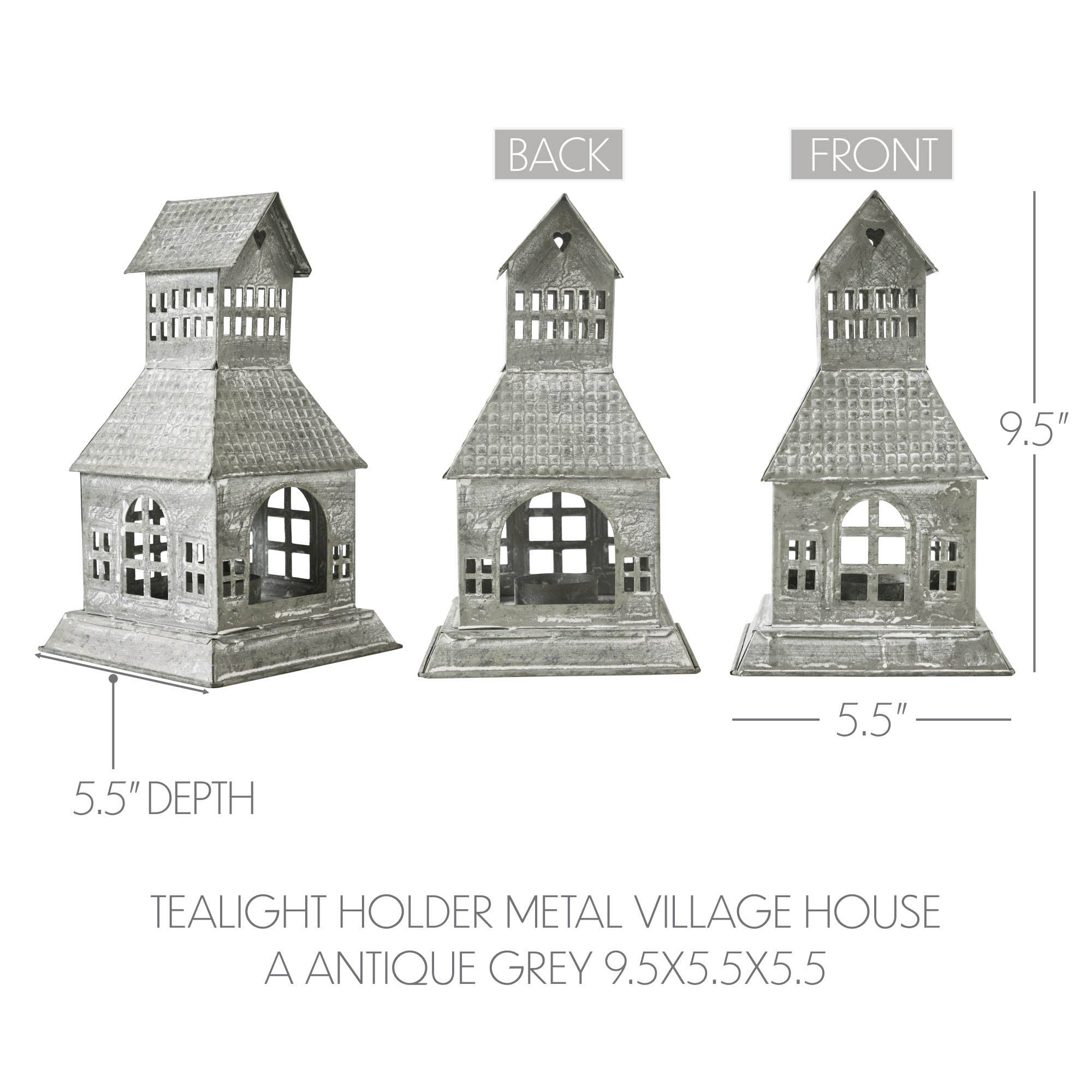 VHC Brands - Vente Bougeoirs - Photophore en métal Village House A gris antique 9,5x5,5x5,54