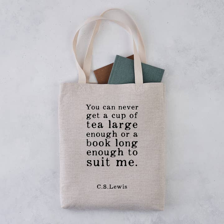C.S Lewis 'Cup of Tea Large Enough' Large Tote Bag for wholesale by Bookishly (No US Import Fees)