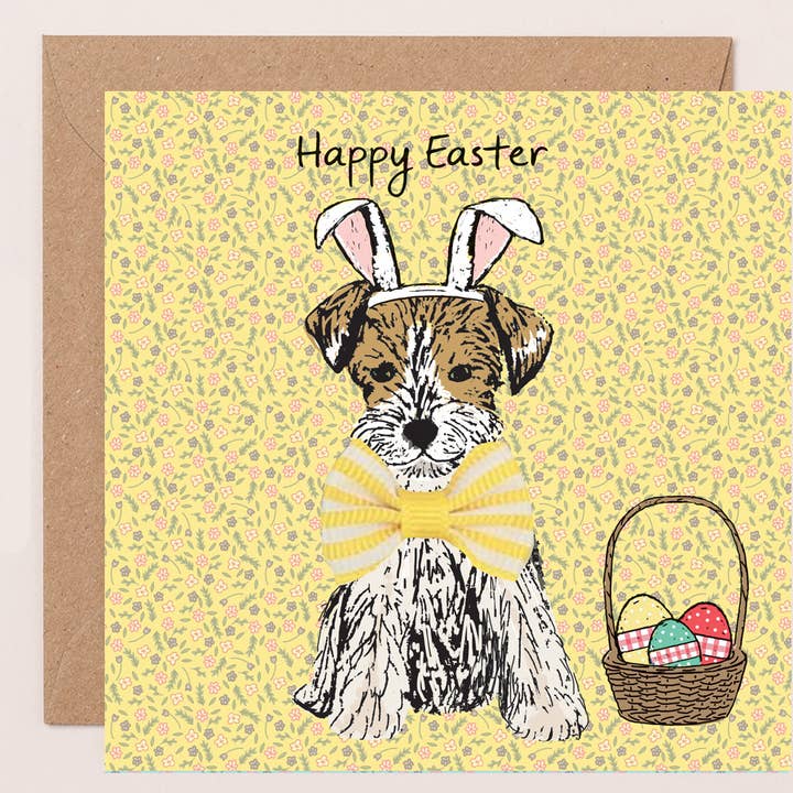 Vintage paaskaart terriërhond met strik voor wholesale door Apple & Clover