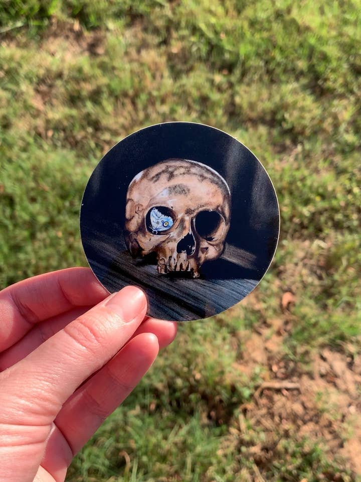 Skull with Moth Sticker for wholesale by GAAS Art
