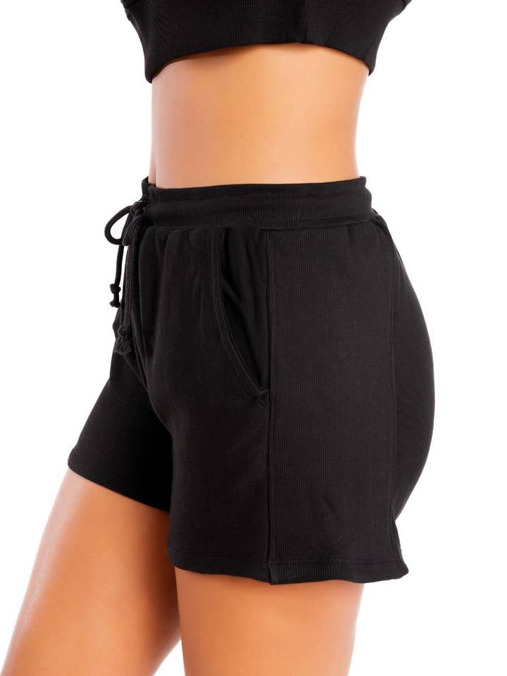 Sweatshort met hoge taille - zwart voor wholesale door 4WBW Intimates