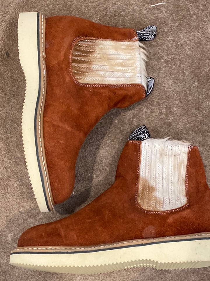 Size 10 Brick Red Suede x Cowhide Lechera for wholesale by Rancherr Boots