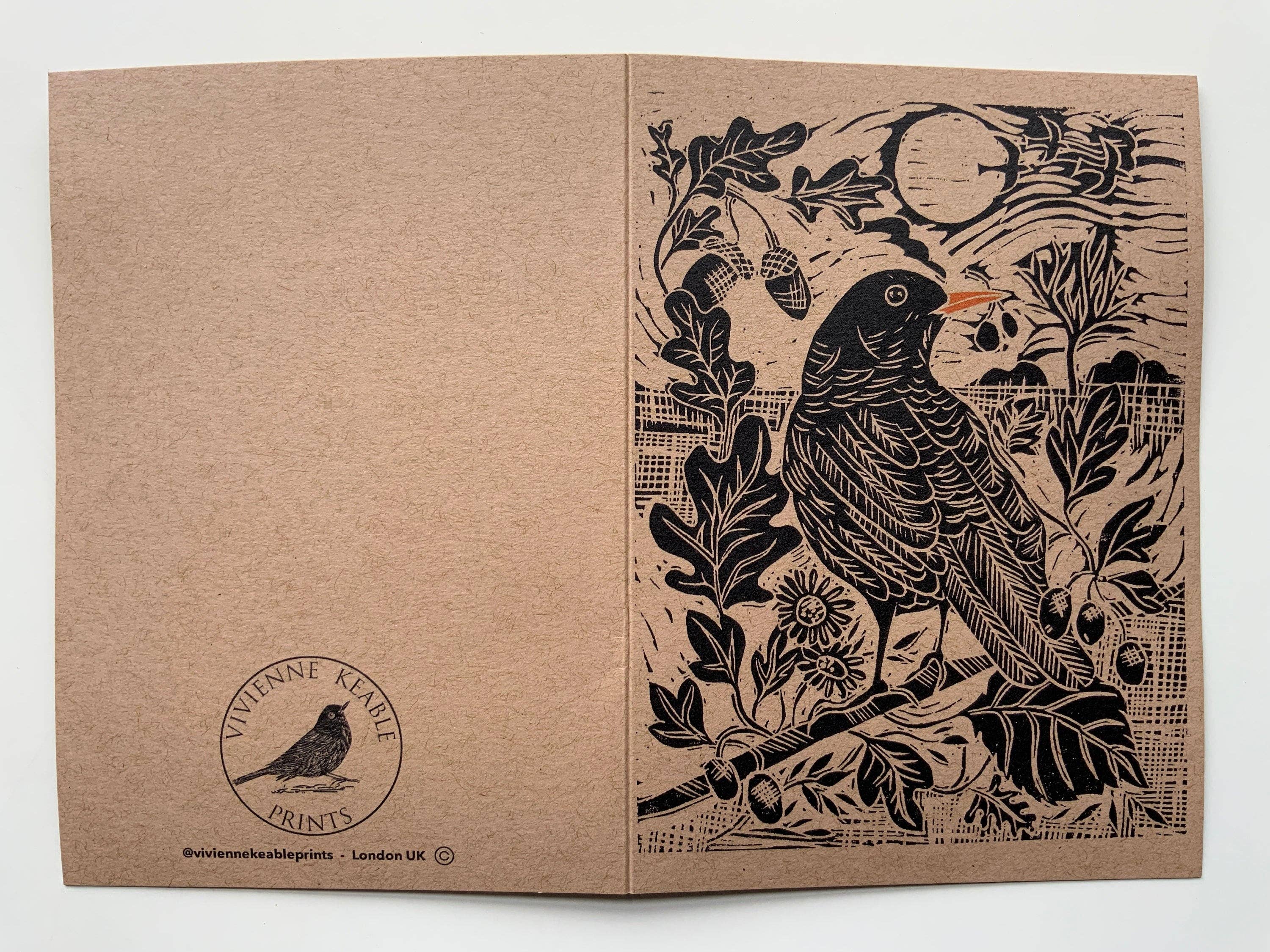 Vivienne Keable - Wholesale Birthday Card - Linocut Print - Blackbird - Greeting Card - Bird - Birthday5