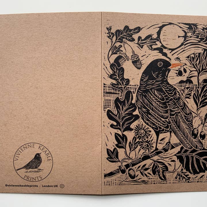Vivienne Keable - Wholesale Birthday Card - Linocut Print - Blackbird - Greeting Card - Bird - Birthday5