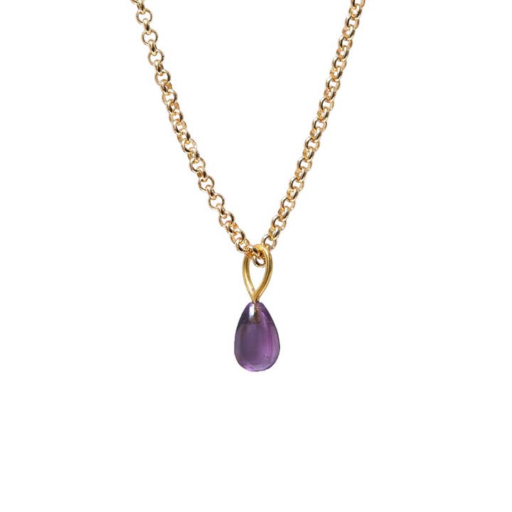 Amethyst Drop Pendant On Long Baby Belcher Chain for wholesale by Mirabelle