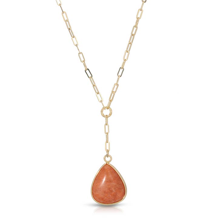 Pendant Y-Necklace | Sunstone with Gold Chain for wholesale by My Fun Colors