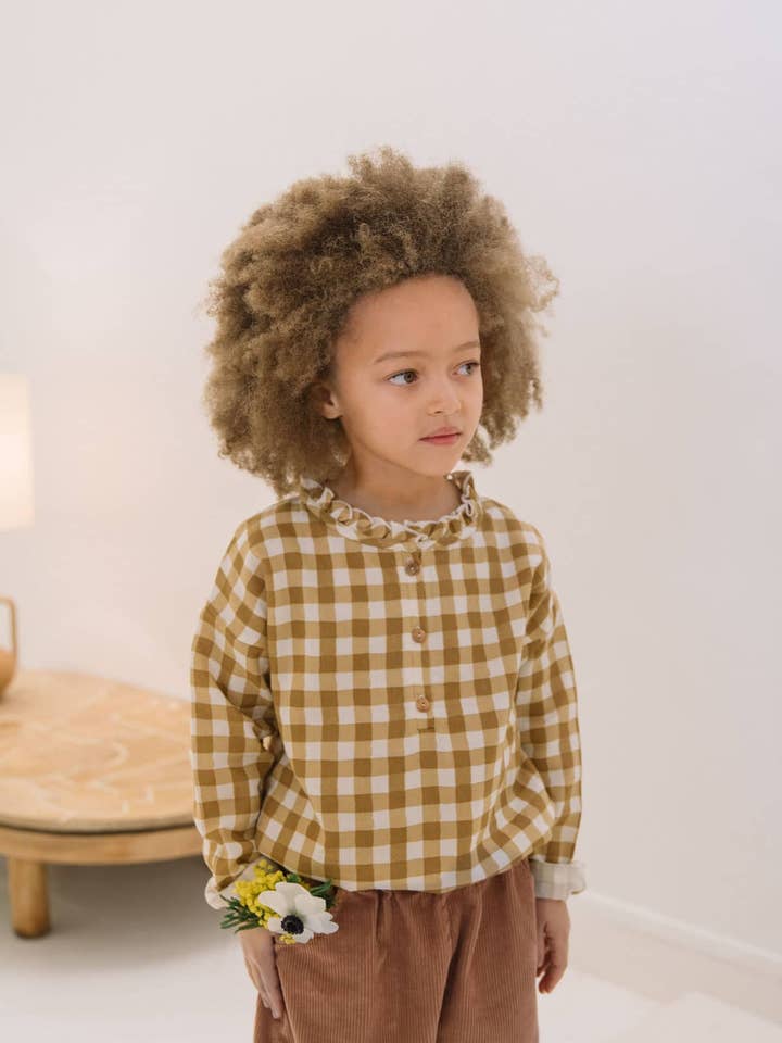 Blusa Olympe Vichy Caramel para venta al por mayor de Studio Bohème Paris