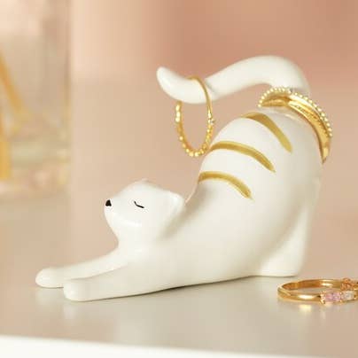 Lisa Angel - Wholesale Jewelry Dish - Ceramic Stretching Cat Ring Holder0