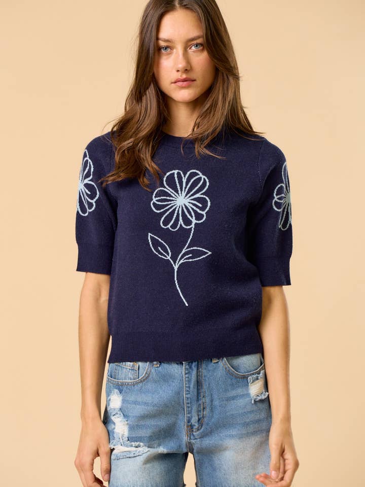 ILT6371 Flower Printed Sweater Top for wholesale by Lalavon