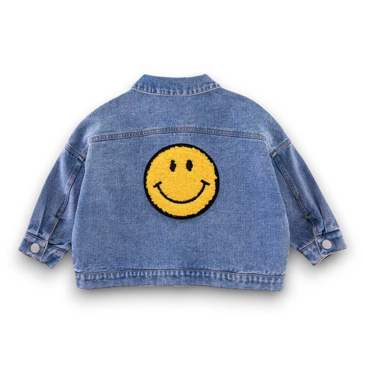 Kids Happy Face Denim Jacket for wholesale by Best Day Ever Kids