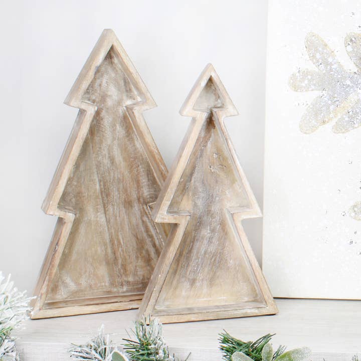 Kurated Korner - Wholesale Decorative Tray - AuldHome Design Wooden Christmas Tree Trays 2pc Set3