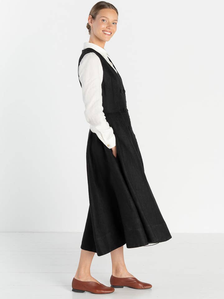 Son de Flor - Wholesale Dress - Women's - Rosa – Midi Linen Dress with Double-Button Front4