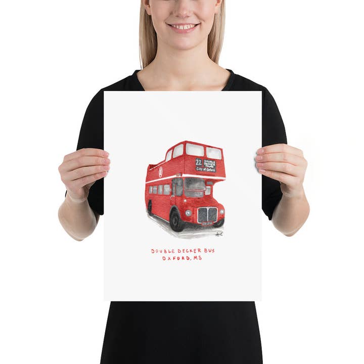 Carper Creative Co. - Wholesale Art Print - Double Decker Bus Oxford MS Watercolor Art Print5