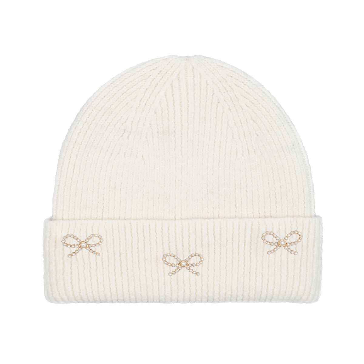 MiMi Wholesale - Wholesale Beanie - Women's - HTE0148 Three Pearl Bow Charm Cuff Beanie1