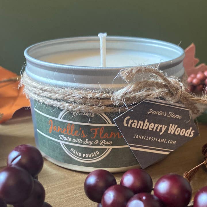 Cranberry Woods Soy Candle with Clear Quartz & Lapis Lazuli for wholesale by Janelle’s Flame