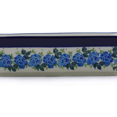Polmedia Polish Pottery - Wholesale Baking Dish - Rectangular Baker 11" Blue Rose Theme2