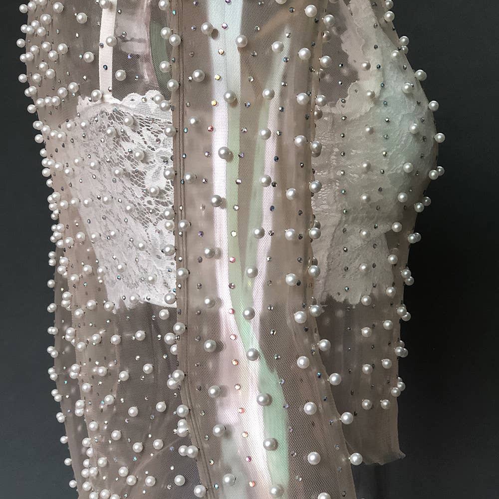 Rosa Clothing - Wholesale Blouse - Women's - pearl rhinestone sheer mesh see through top18