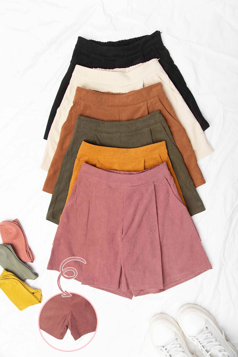 VERY J - Wholesale Skort - Women's - NP70121-Pleated Solid Corduroy Skort Shorts10