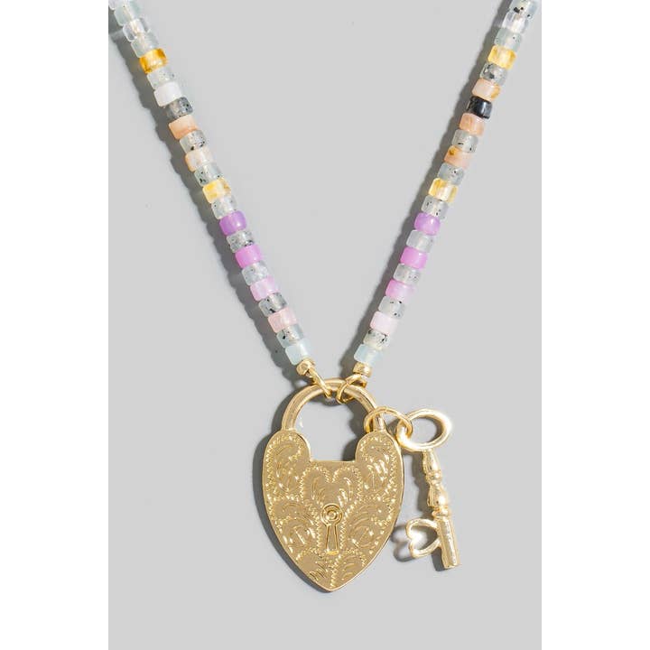 GDMLT Collana con ciondolo a forma di cuore con serratura e chiave con perline in vendita all'ingrosso su Faire