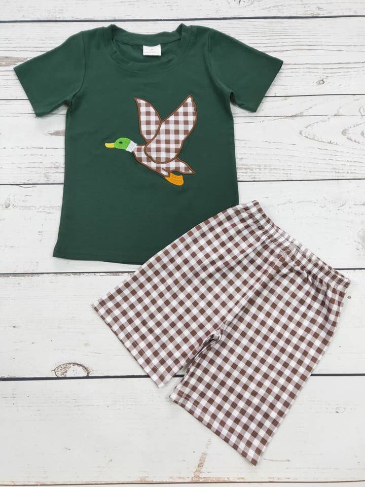 sassy kids palace - Wholesale Top & Short Set - Kids - Checkered Duck Appliqué Set