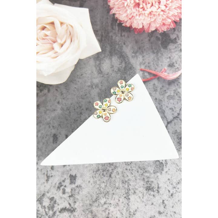 JHP Collection - Wholesale Dangle Earrings - CUTE FLOWER PATTERN ENAMEL POST EARRINGS7
