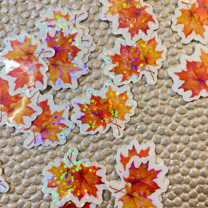 Mini Fall Leaves Holographic Glitter Stickers for wholesale by stickersbyjodi