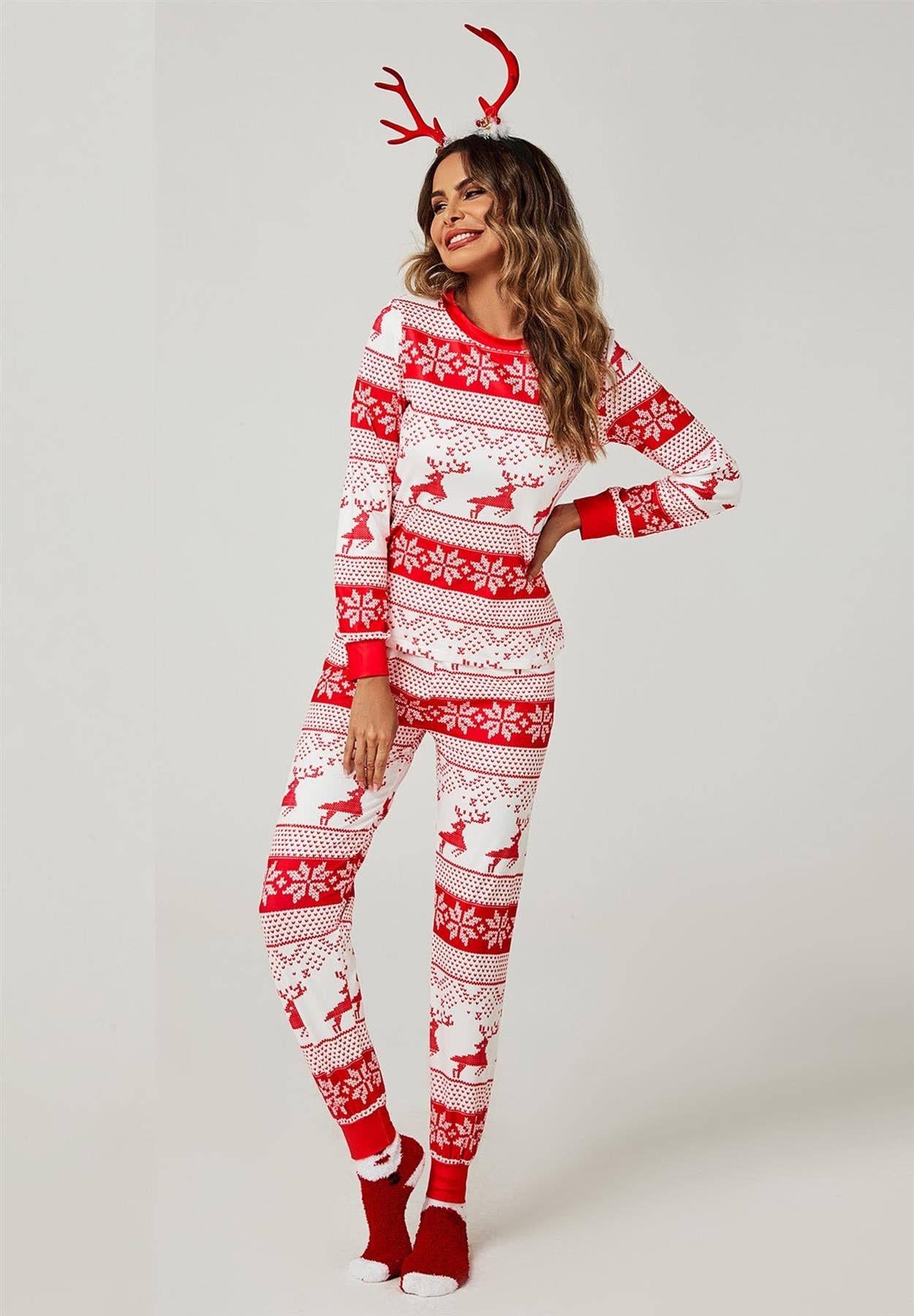 Red Christmas SweatShirt Top & Trousers Co Ord Pyjama Sets for wholesale on Faire4