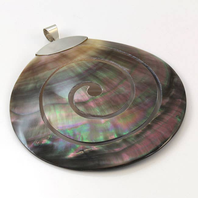 Spiral Circle Pendant in Silver and Nacre for wholesale by El Expreso de Oriente