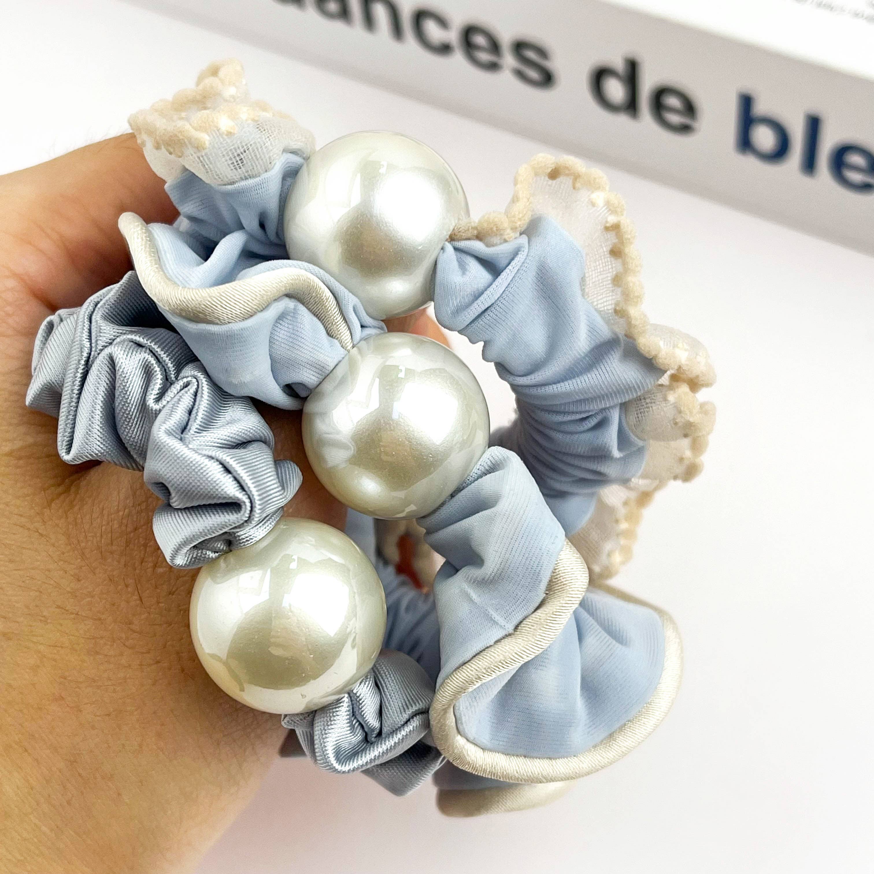 TheDivaSoap - Wholesale Hair Tie - Sweet Pearl Sky Blue Hair Tie, Elegant Ponytail Holder7